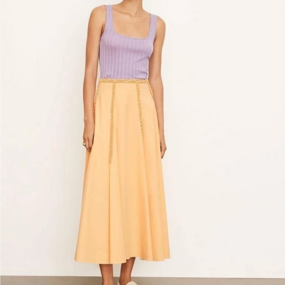 VINCE Braid Trim Paneled Skirt In Orange